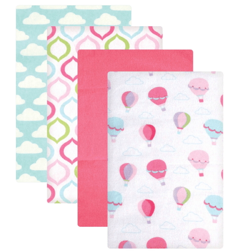 Luvable Friends Flannel Receiving Blankets, Balloons, 4 Count